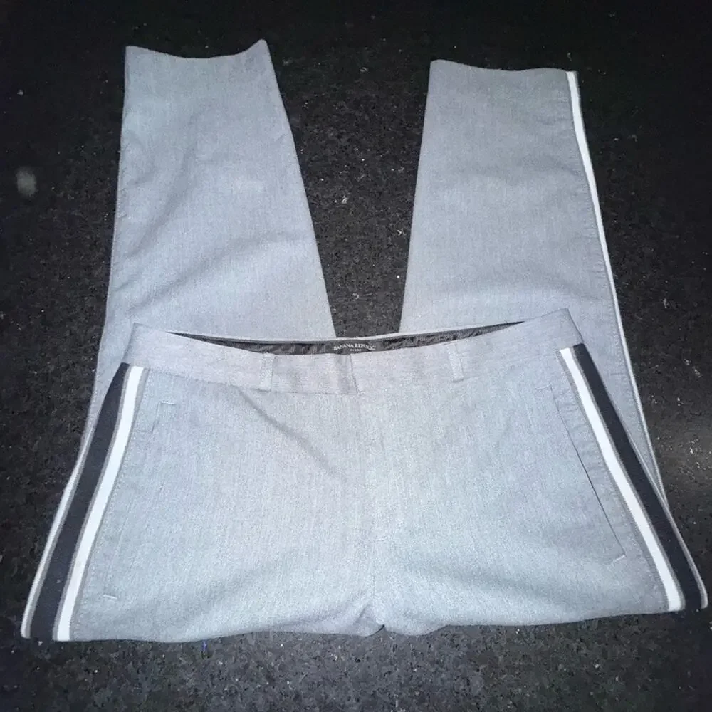 UEC BANANA REPUBLIC AVERY TAILORED ANKLE TAPERED TRACK STRIPE GREY PANTS SZ 12